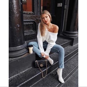 Ivory Batwing Ribbed Knit Sweater